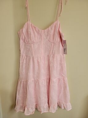 wild fable Pink Lace-Textured Midi Dress